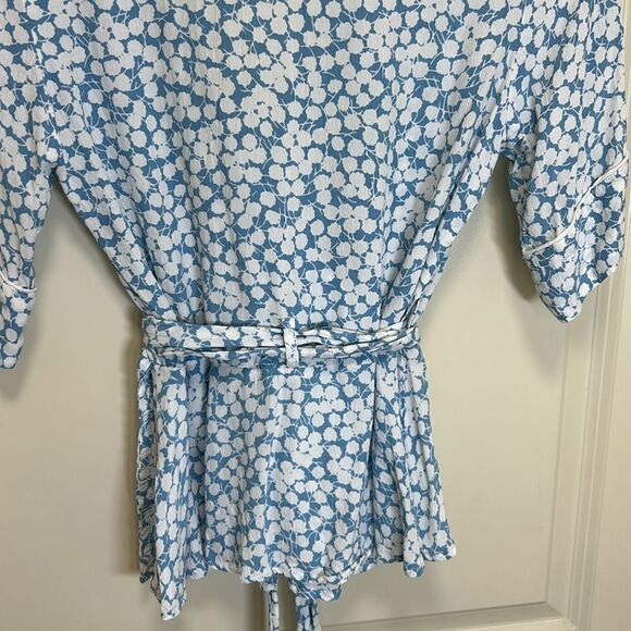 Faithfull The Brand, Women’s Wrap Top, “Zalia” Floral in 'Riviera Blue' - Small - Picture 10 of 17